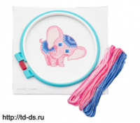 Набор для вышивания Hobby & Pro Kids №218 'Розовый слоненок' 19*19см (канва с рисунком, пяльцы, нитки, игла - швейная фурнитура, товары для творчества оптом  ТД "КолинькоФ"
