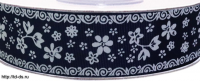 Лента декоративная репсовая  шир. 25 мм "Цветочный узор" синий/белый уп.25 ярд. - швейная фурнитура, товары для творчества оптом  ТД "КолинькоФ"