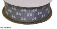 Лента  репсовая шир.25 мм "Мелкие бантики" серый/белый уп. 10 ярд - швейная фурнитура, товары для творчества оптом  ТД "КолинькоФ"