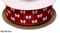 Лента репсовая шир.25 мм "Мелкие бантики" (А3-033) бордо/белый уп. 10 ярд - швейная фурнитура, товары для творчества оптом  ТД "КолинькоФ"