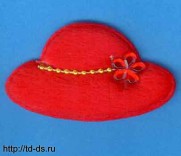 фетровые аппликации Шляпка (уп 10 шт.) 4,7х2,9 цвет красный - швейная фурнитура, товары для творчества оптом  ТД "КолинькоФ"