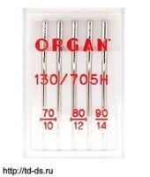 Иглы ORGAN для БШМ универсальные ассорти 130/705Н Размер: 70/2-80/2-90/1 уп. 5 игл  - швейная фурнитура, товары для творчества оптом  ТД "КолинькоФ"